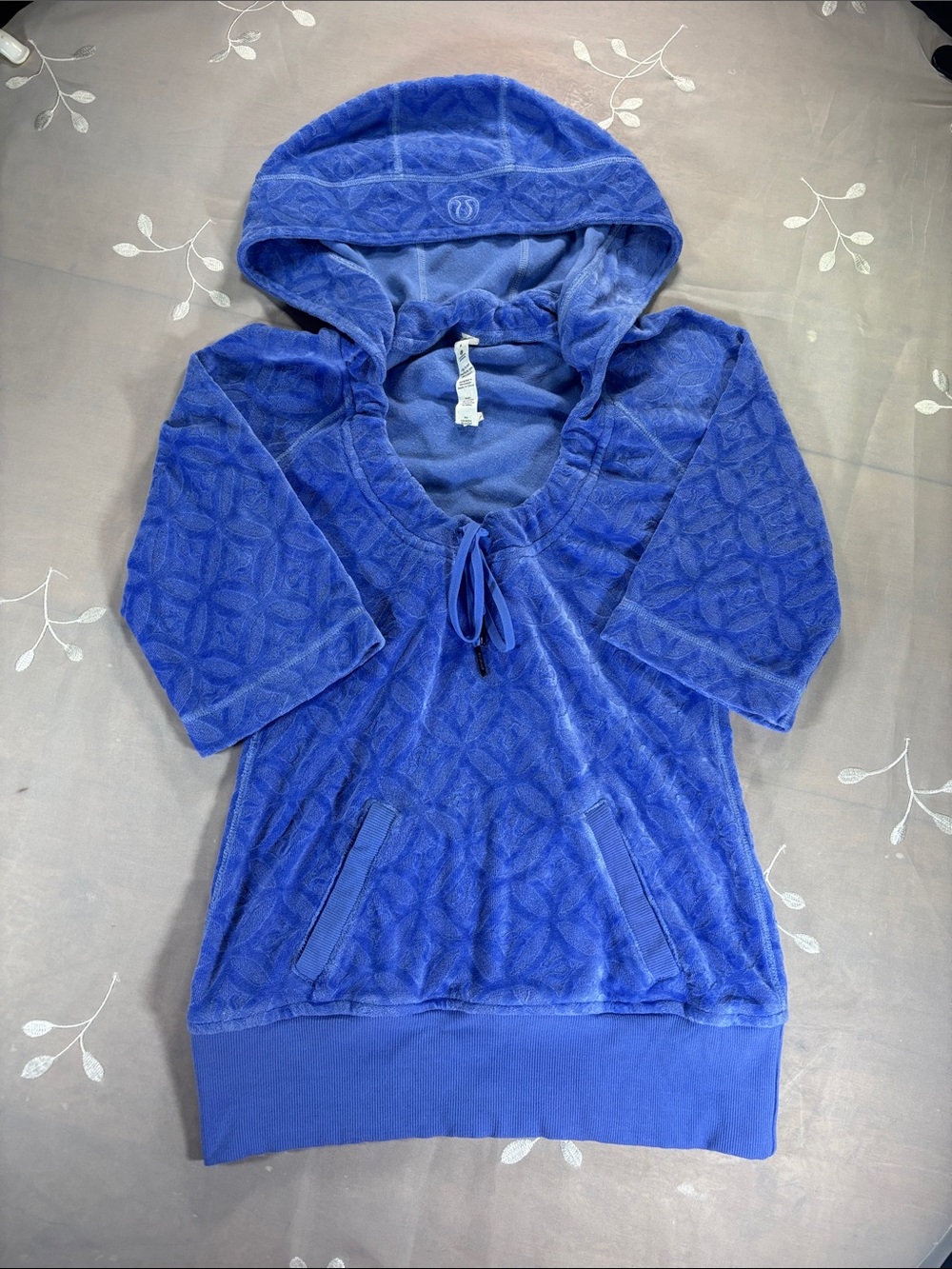 Y2K Lululemon athletica Royal Blue Velour Cowl Hoodie Sweater 3/4 Sleeve